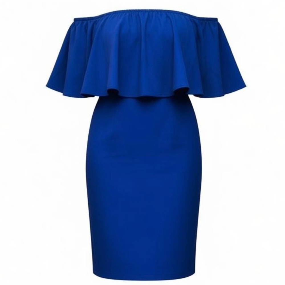 Strapless Blue Ruffle Dress Size L Rolla Coster Rayon Blend